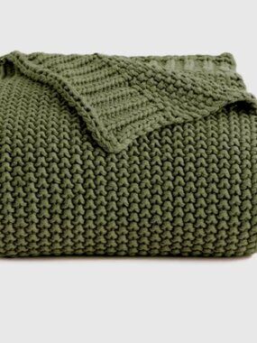 Quince Cotton Fisherman Throw Olive EUC